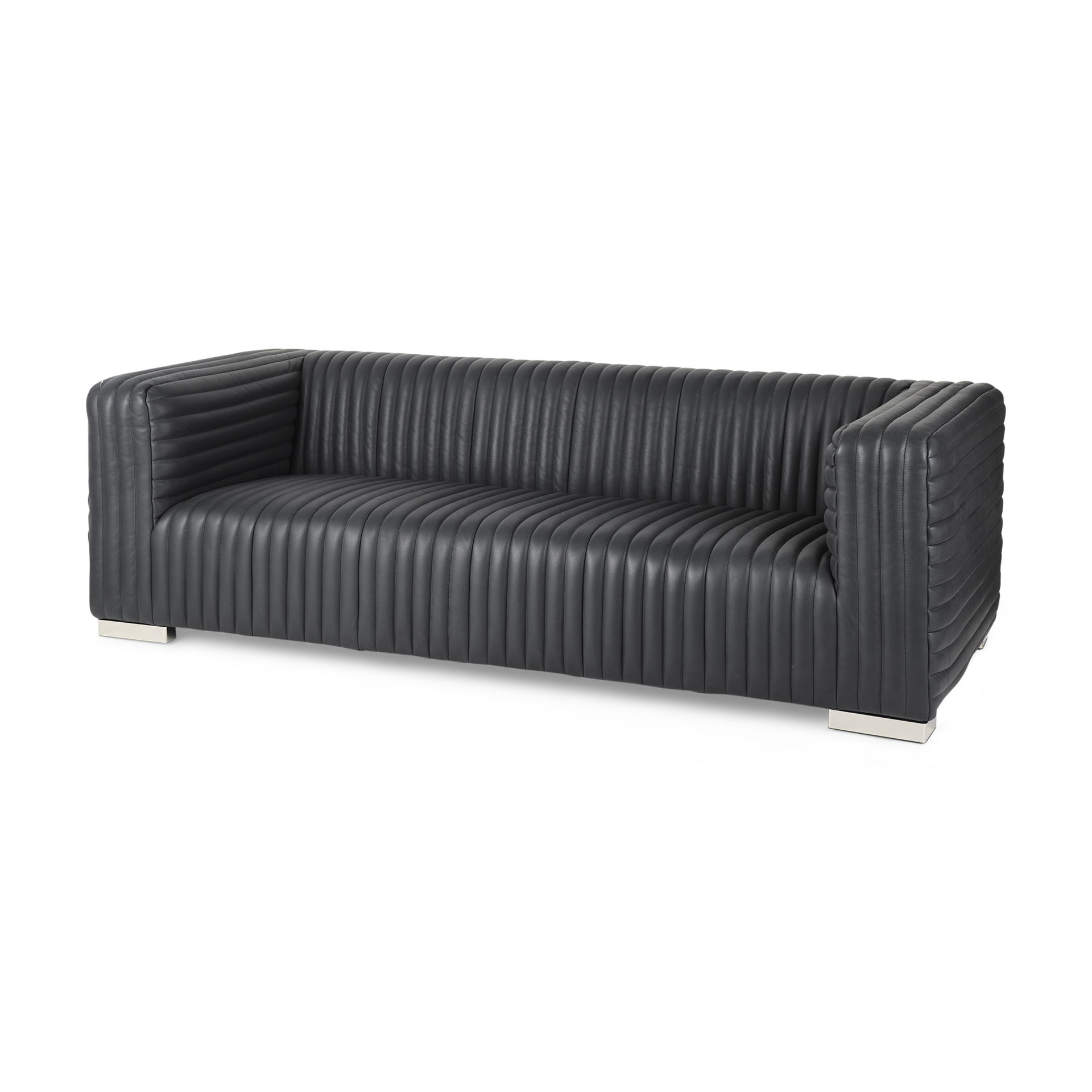 Ricciardo Black Leather Wrapped Three Seater Sofa, Sofas & Sectional by Mercana, 86.61" length x 38.58" width x 26.38" height View 1