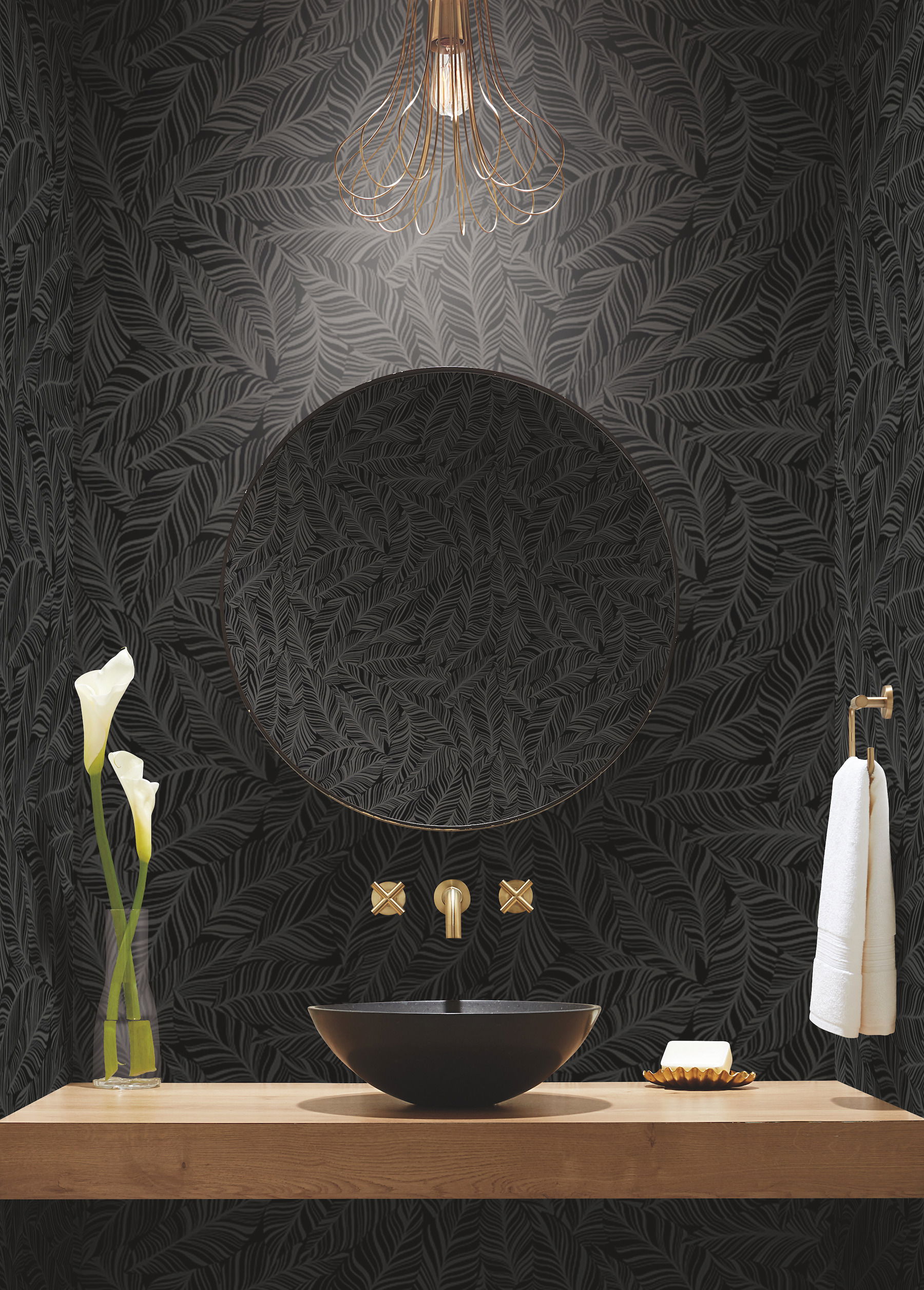 Rainforest Canopy Black Wallpaper, by York Wall, 27' length x 2'3" width x 0.02" depth View 2