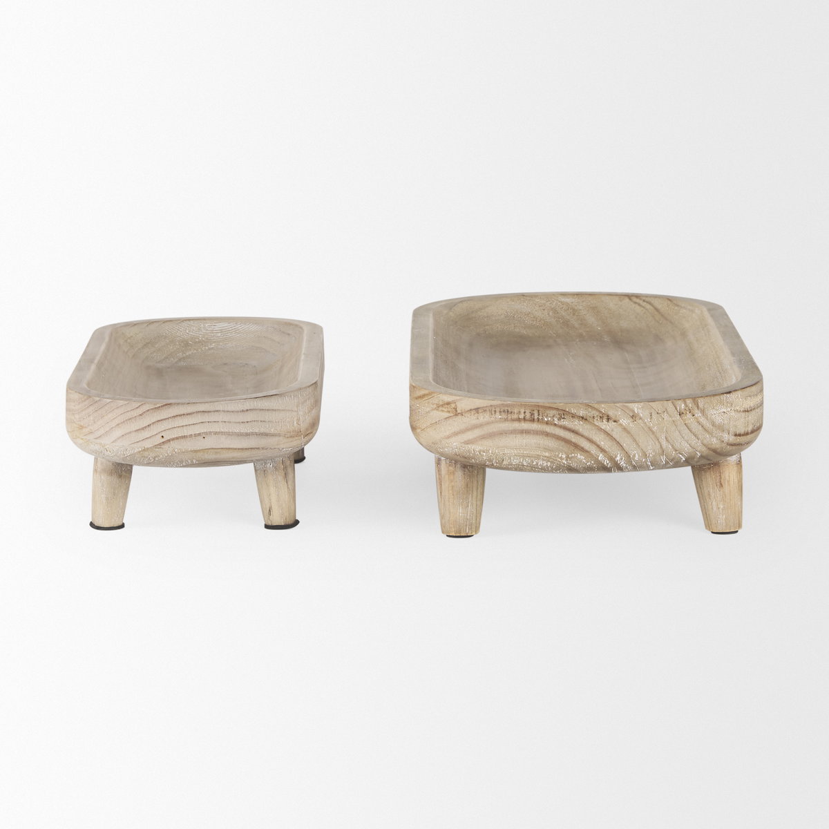 Carver Set of 2 Oblong White Washed Wood Footed Trays, Decorative Tray by Mercana, 14" length x 5.88" width x 3.13" height View 5