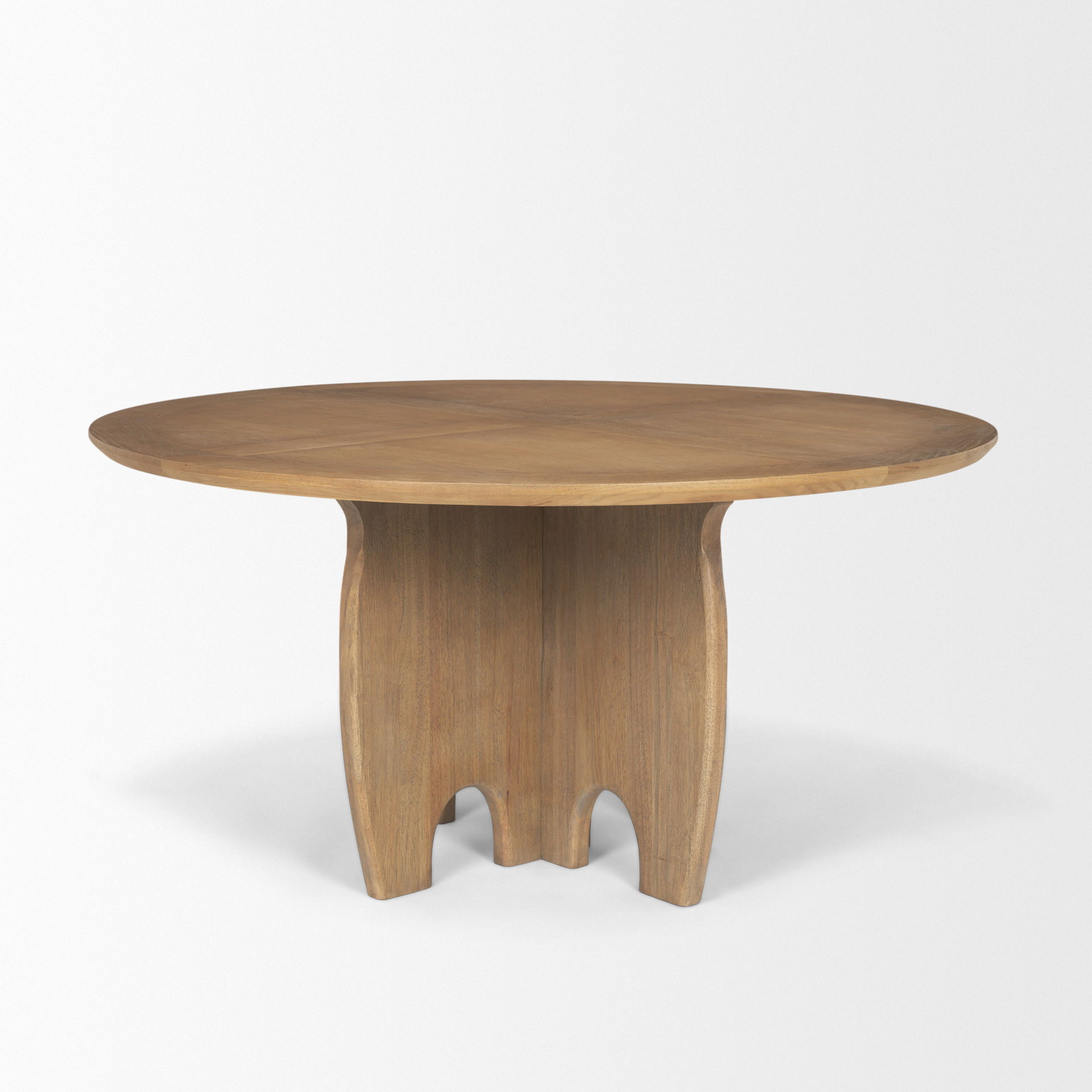 Sonomi Brown Solid Rubber Wood with Round Oak Tabletop Dining Table, by Mercana, 59" length x 59" width x 30" height View 6