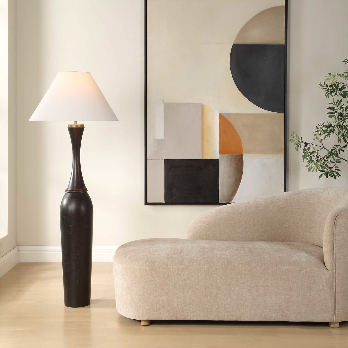 Pravin Dark Wood Floor Lamp, by Uttermost, 24.5" width x 64" height x 24.5" depth View 2