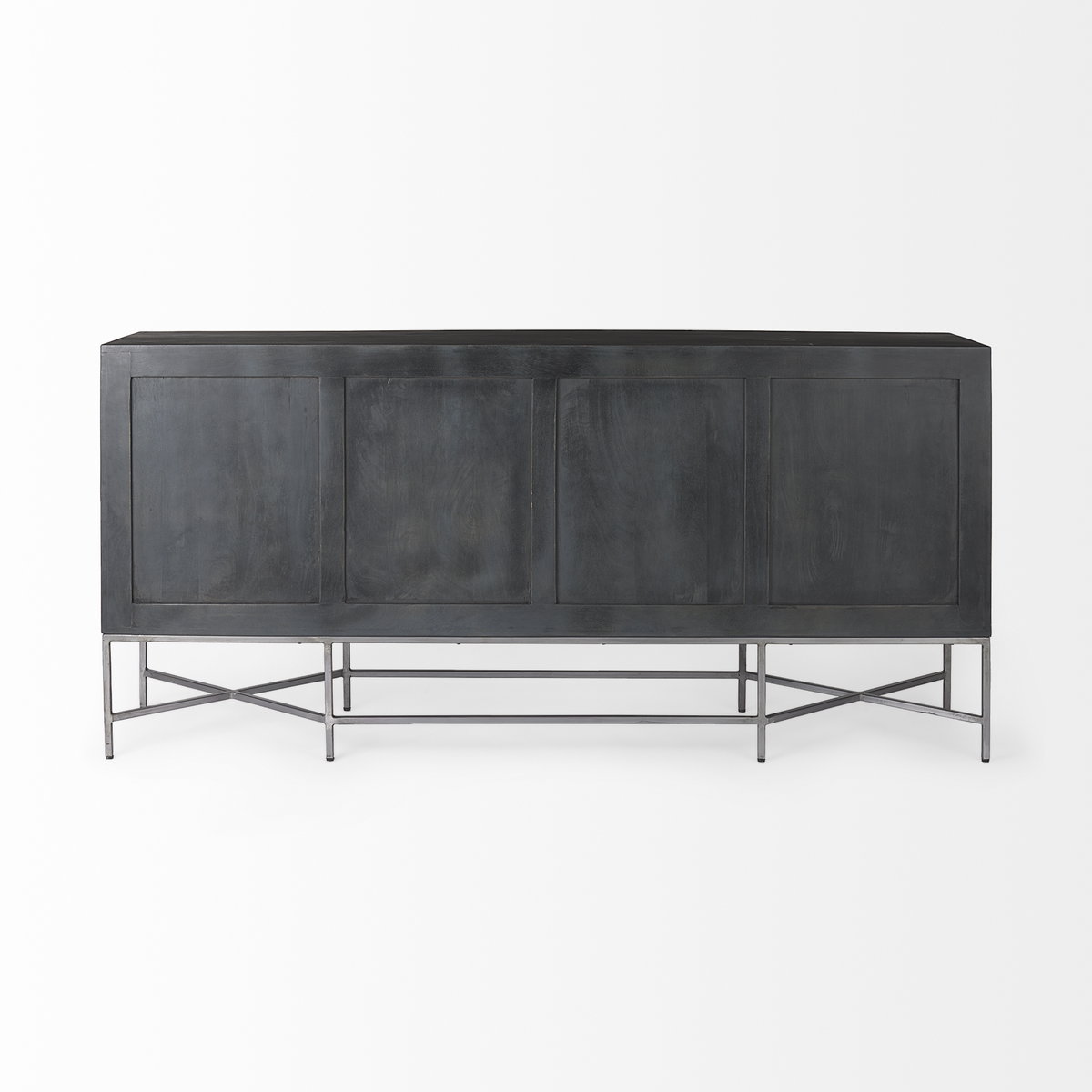 Hogarth I 72x15 Two-Tone Brown Solid Wood Base Silver Frame 4 Cabinet Sideboard, Sideboards & Buffet by Mercana, 16" length x 72" width x 34" height View 7