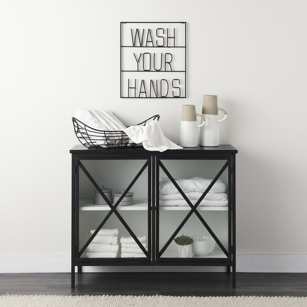 Aurelia Two Door Glass Cabinet, Cabinets & Chest by Mercana, 40.5" length x 16" width x 33" height View 2