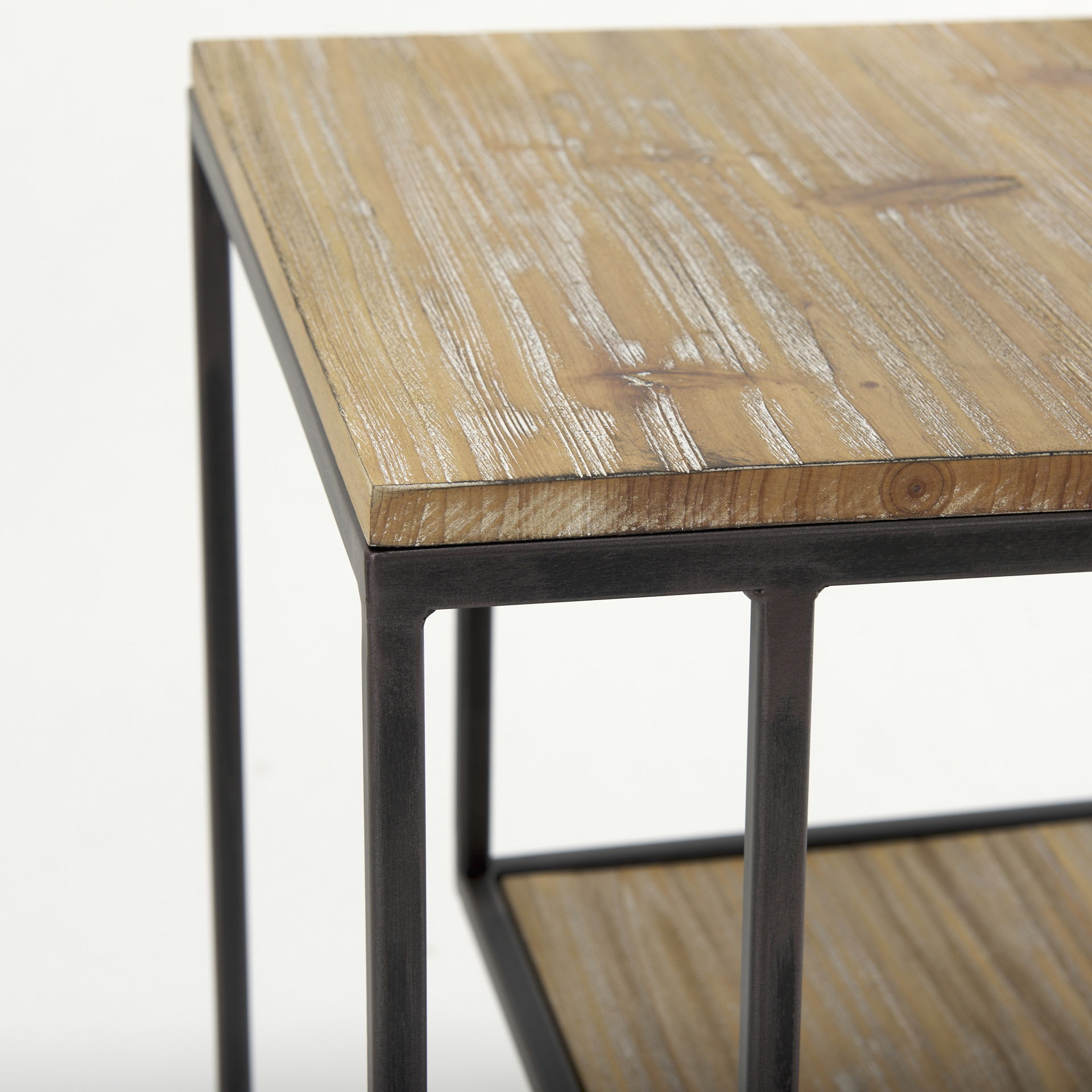 Ronin 22'H Square 2-Tier Wood with Black Metal Accent Table, Side & End Table by Mercana, 16.14" length x 16.14" width x 21.06" height View 8