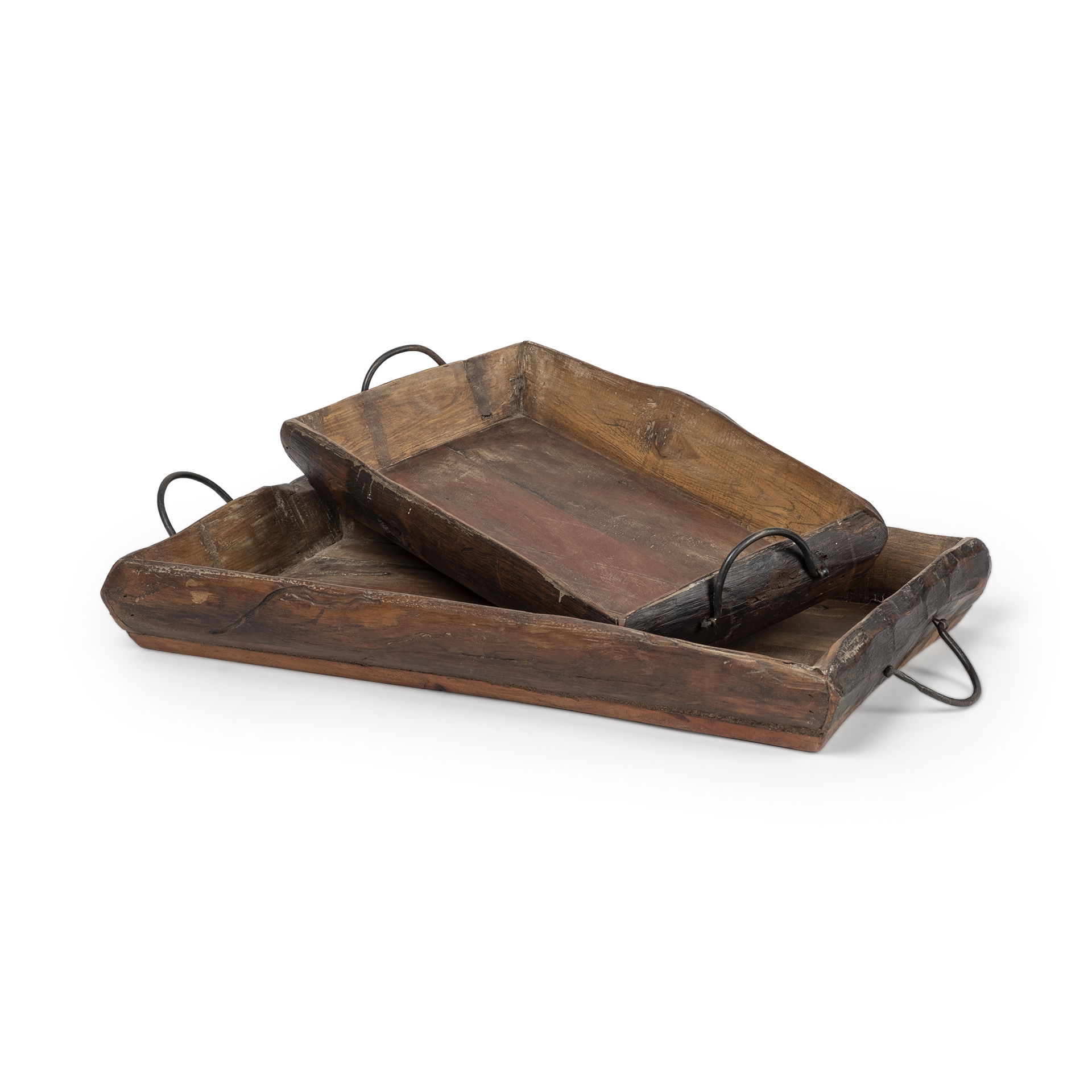 Durone (Set of 2) Brown Wooden Live Edge Serving Trays, Decorative Tray by Mercana, 23.5" length x 14.5" width x 3" height View 1