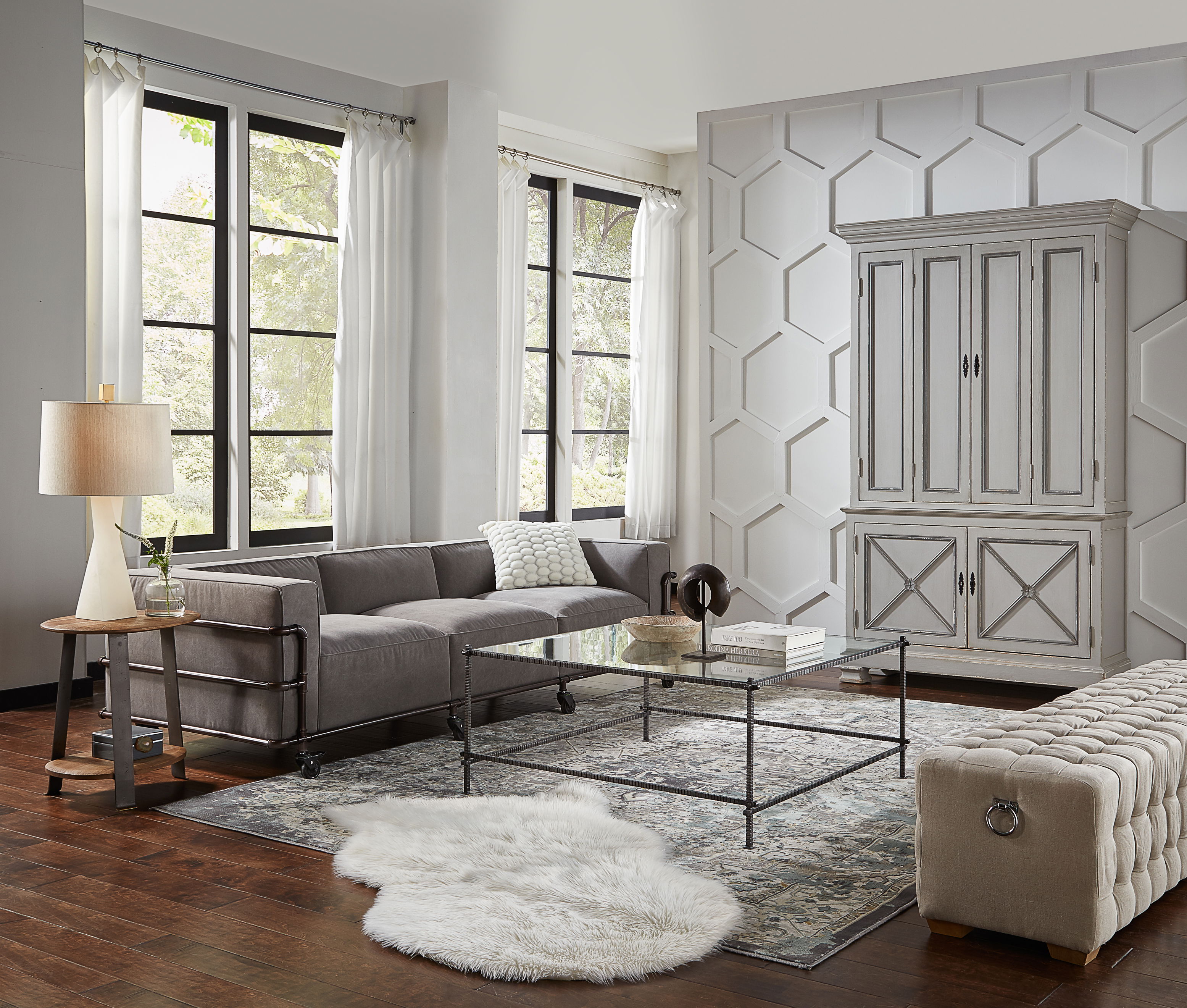 Beam Bench, Tufted Beige Linen, Seating by Sarreid, 78" length x 18" width x 18" height View 6