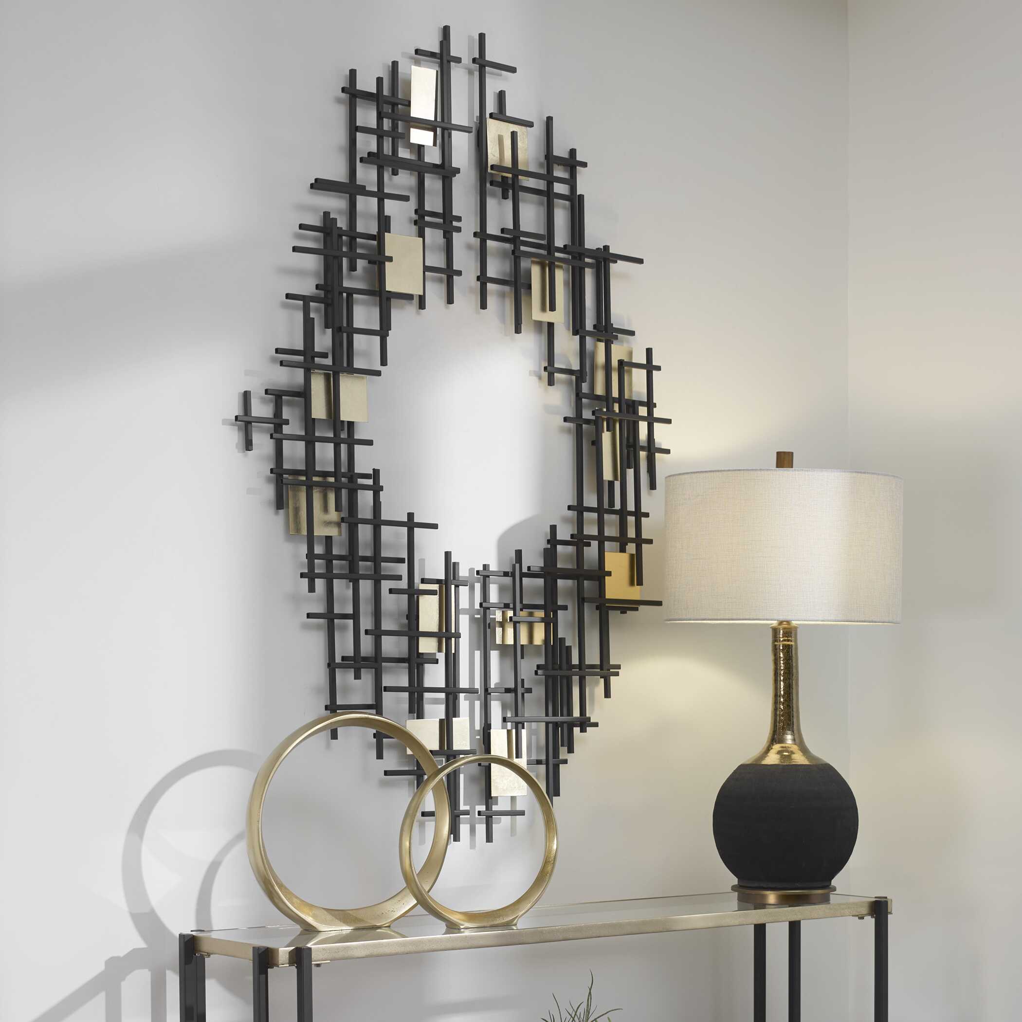 Reflection Metal Grid Wall Decor Set/2, Sculptural Wall Art by Uttermost, 18.75" width x 57.5" height x 2.37" depth View 4