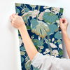 Lotus Pond Navy Metallic Wallpaper thumbnail 4