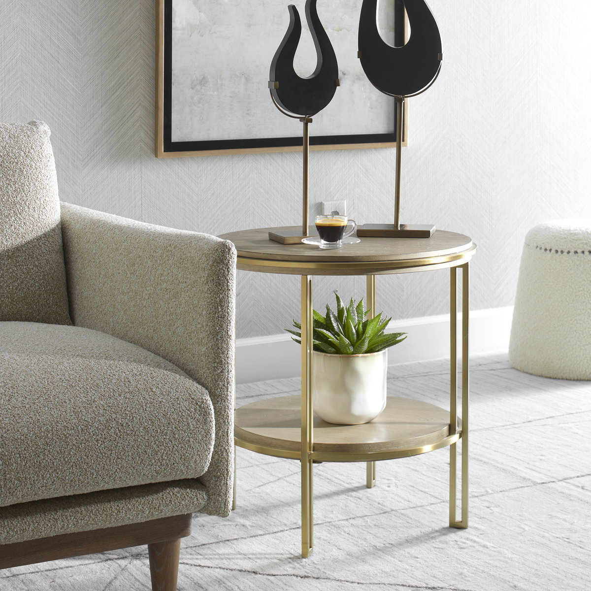 Elise Round Brass Side Table, Side & End Table by Uttermost, 22" width x 23" height x 22" depth View 2