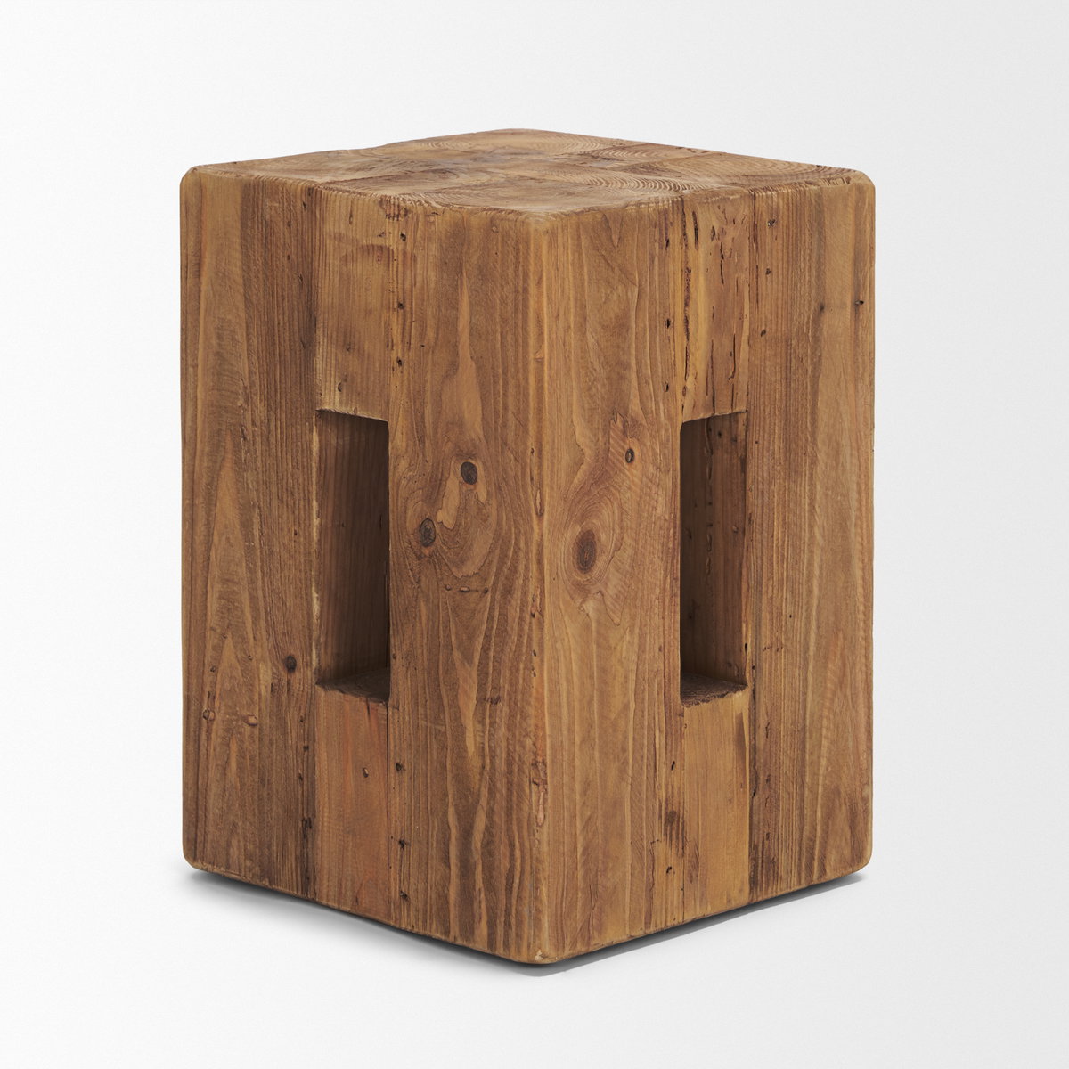 Waylen Natural Wood Block Accent Stool, Ottoman by Mercana, 11.5" length x 11.5" width x 16.5" height View 6