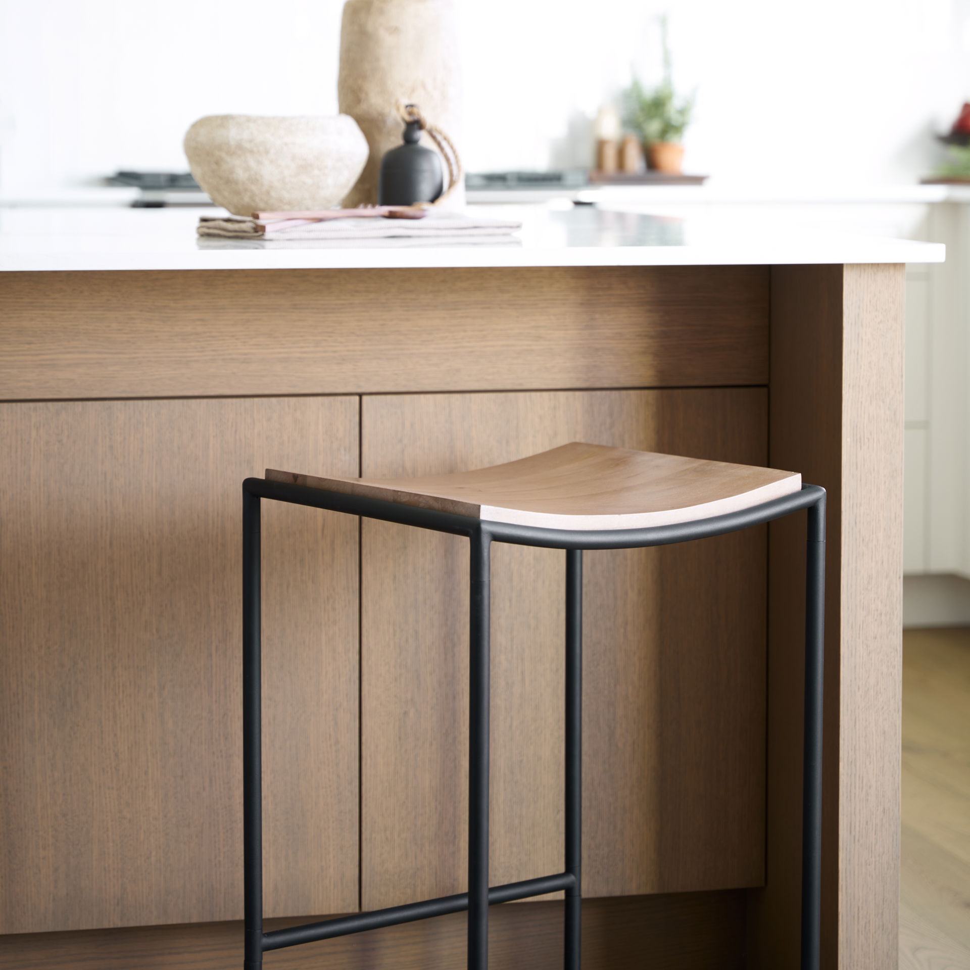 Taniel Light Brown Wood with Black Metal Counter Stool, Counter & Bar Stool by Mercana, 18" length x 16" width x 27.25" height View 4