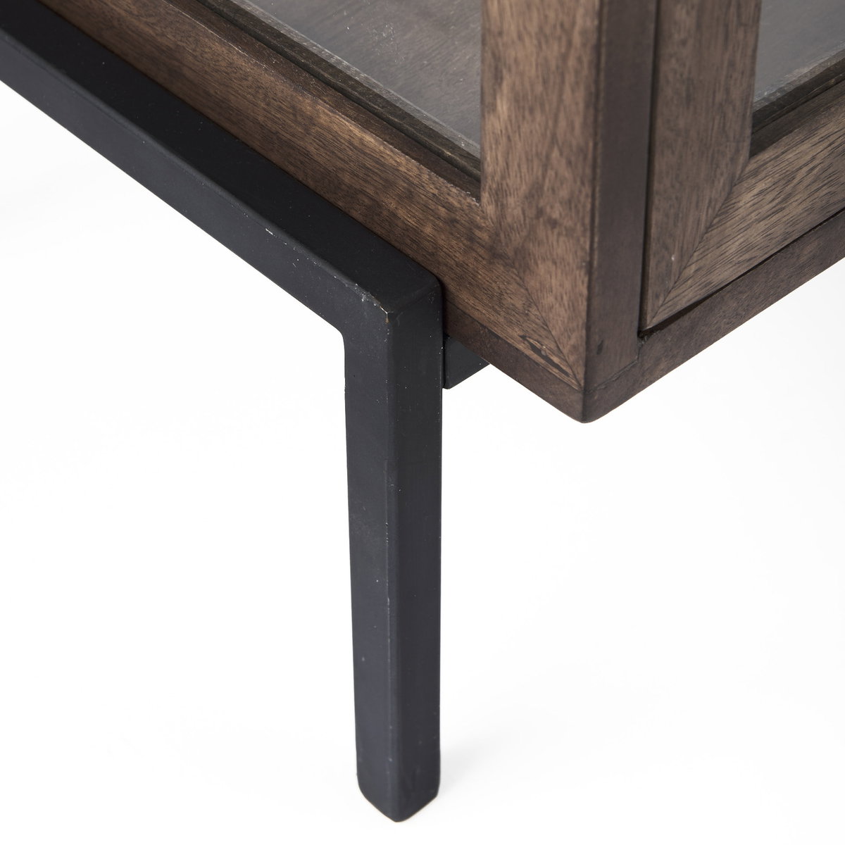 Arelius 20L x 18W x 26H  Medium Brown Wood with Black Metal Frame End/Side Table, Side & End Table by Mercana, 20" length x 18.75" width x 26" height View 13