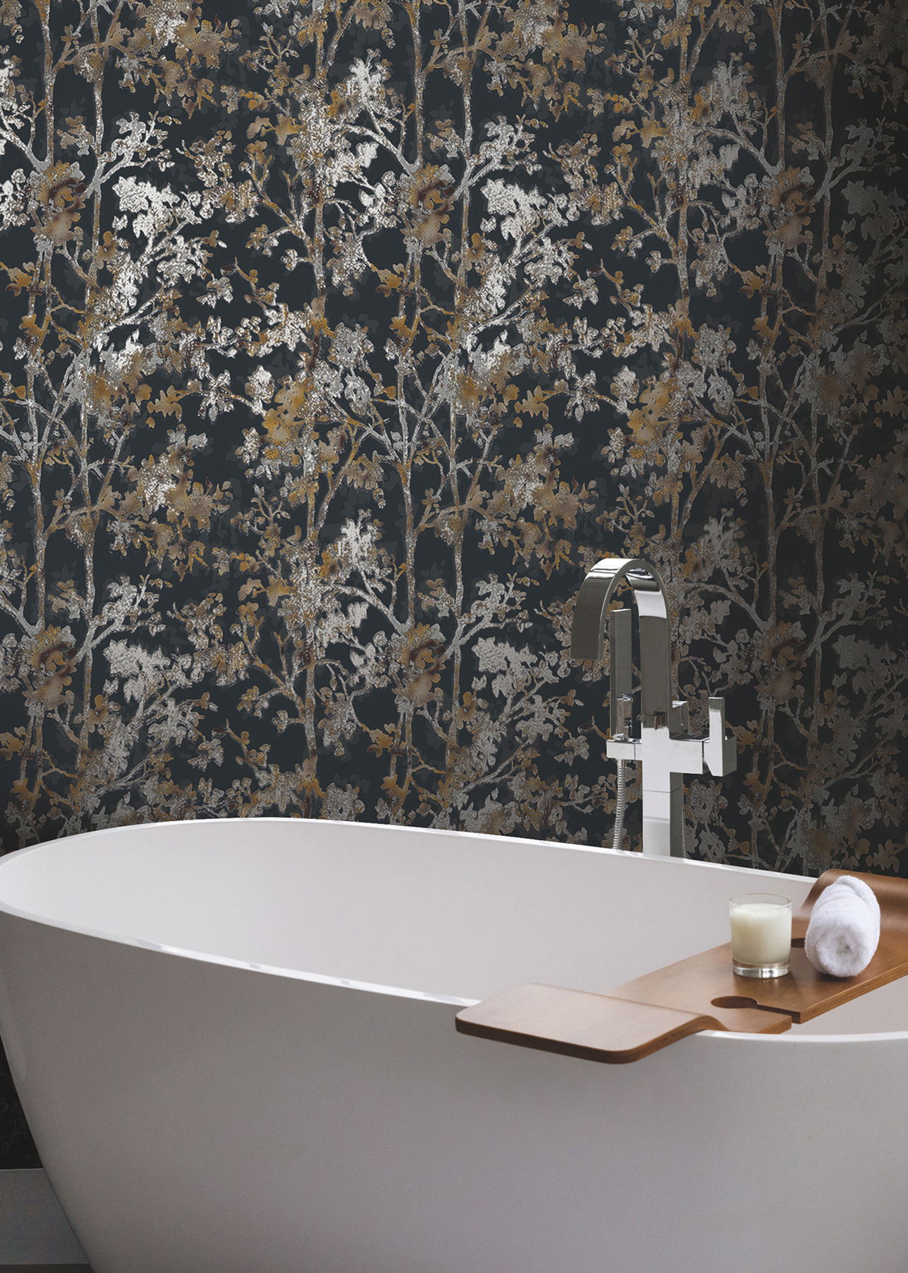 Shimmering Foliage Black Wallpaper, by York Wall, 32'9.6" length x 1'8.8" width x 0.02" depth View 2