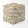 Aalia  Beige Leather and Jute Pouf, Ottoman by Mercana, 16" length x 16" width x 16" height thumbnail 3