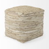 Aalia  Beige Leather and Jute Pouf, Ottoman by Mercana, 16" length x 16" width x 16" height thumbnail 5