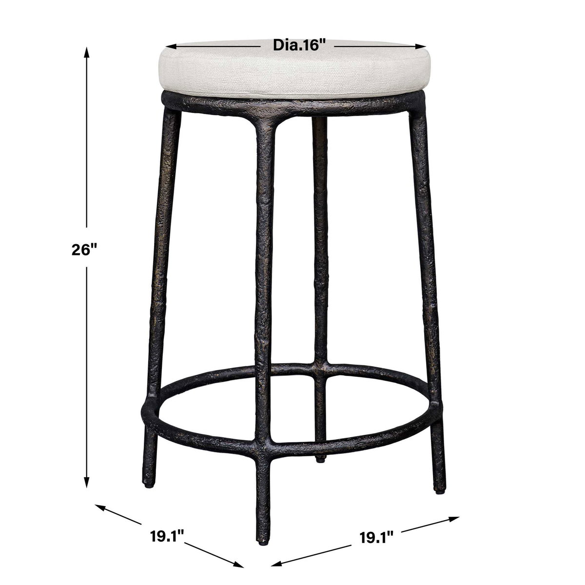 Thayer Outdoor Counter Stool, Outdoor Stool by Uttermost, 1'7.1" width x 2'2.5" height x 1'7.1" depth View 3