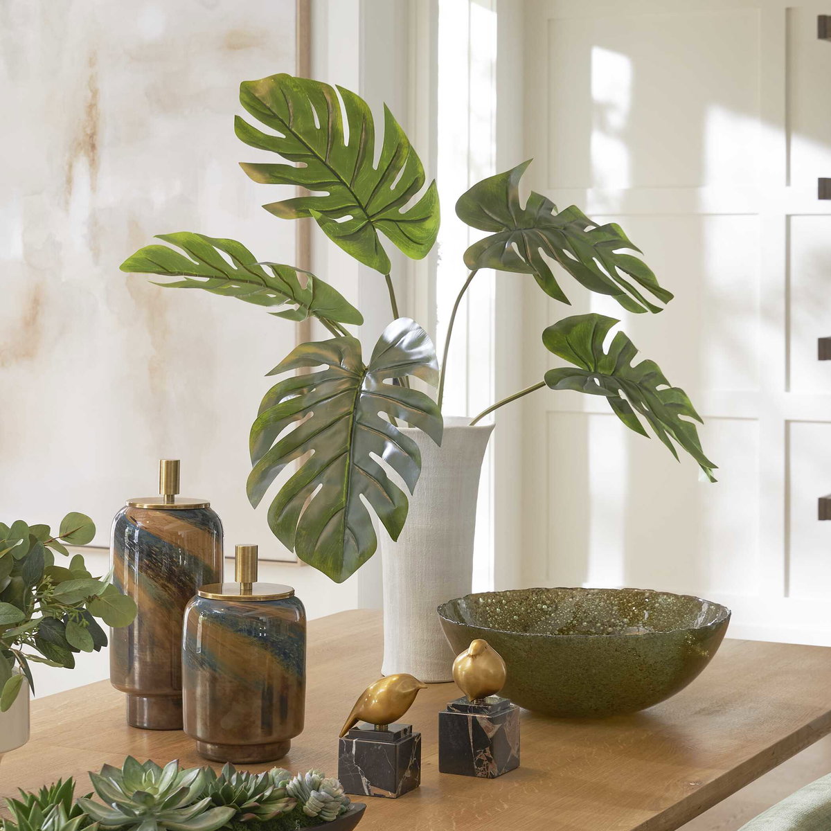 Muse Monstera White Vase Centerpiece, Decorative by Uttermost, 36" width x 36" height x 36" depth View 2