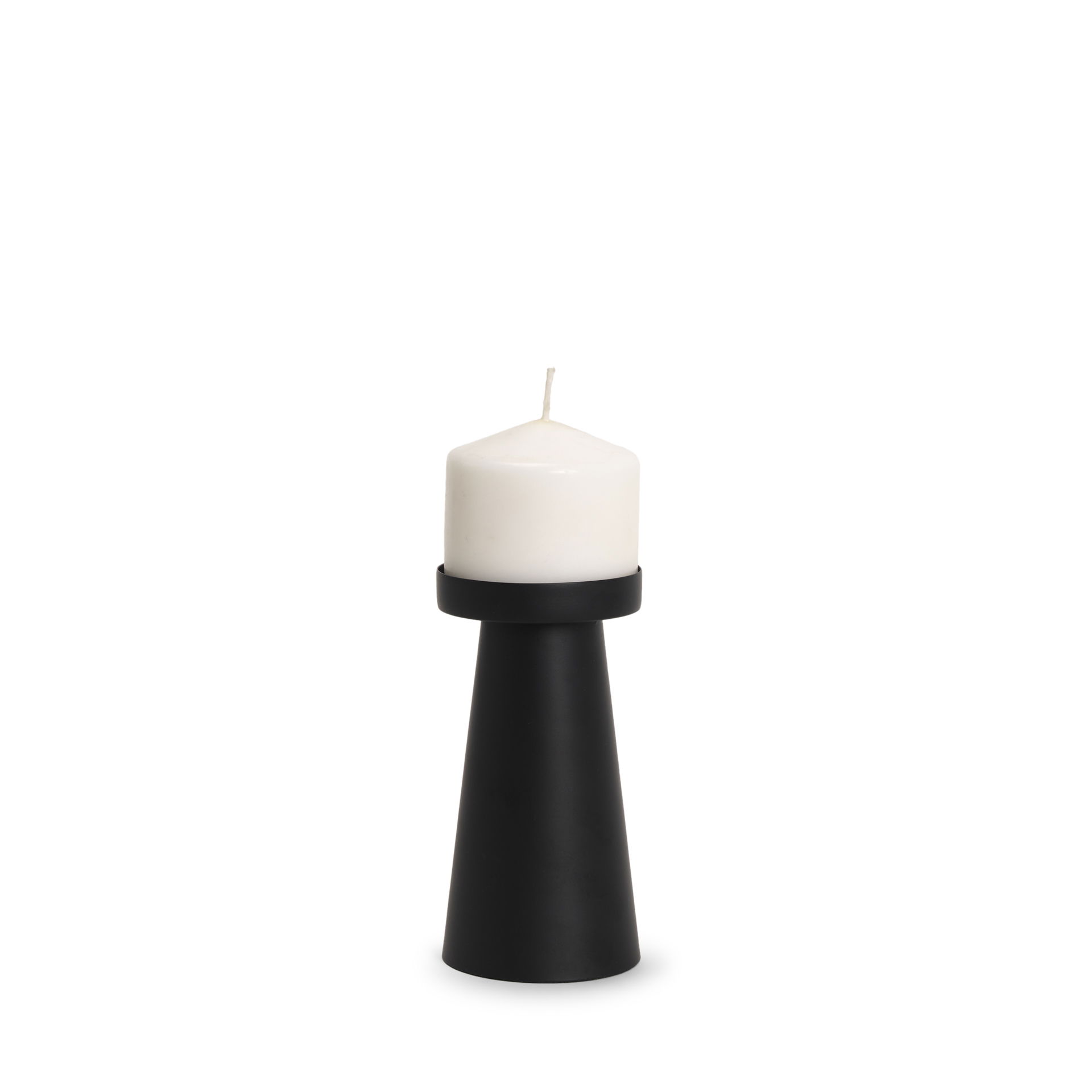 Quadir Short Matte Black Metal Candle Holder, Candles & Candle Holder by Mercana, 3.15" length x 3.15" width x 6.25" height View 1