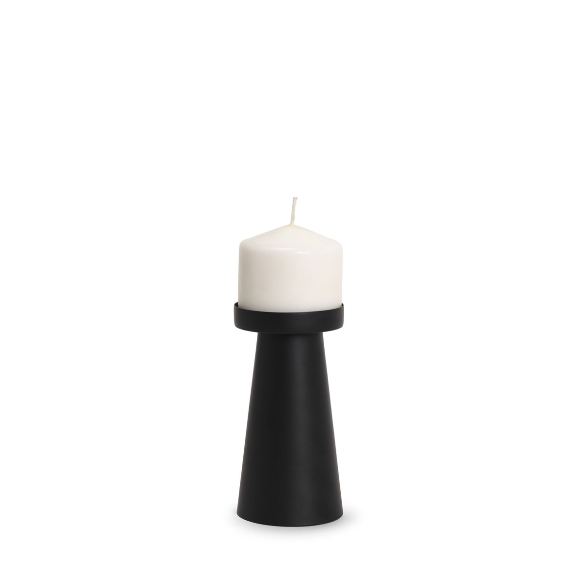 Quadir Short Matte Black Metal Candle Holder, Candles & Candle Holder by Mercana, 3.15" length x 3.15" width x 6.25" height View 1