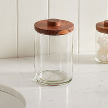 Online Designer Bathroom Clover Wood and Glass Bath Accessories, Large Canister, Acacia