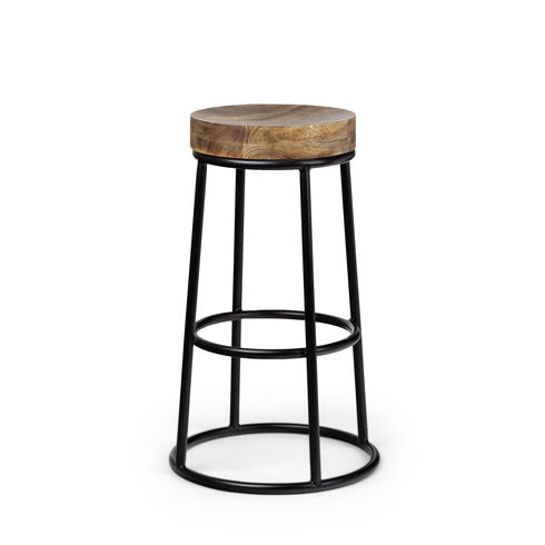 Flynn 26.25" Seat Height Brown Wood Seat Black Metal Frame Stool