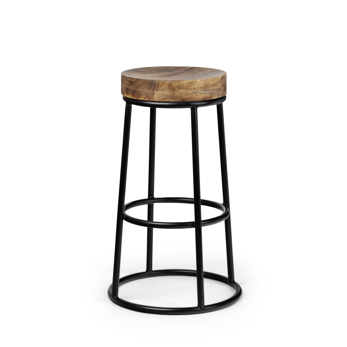 Flynn Backless 26.5in Seat Counter Stool | Brown Wood with Black Metal, Counter & Bar Stool by Mercana, 16" length x 16" width x 26.5" height View 1