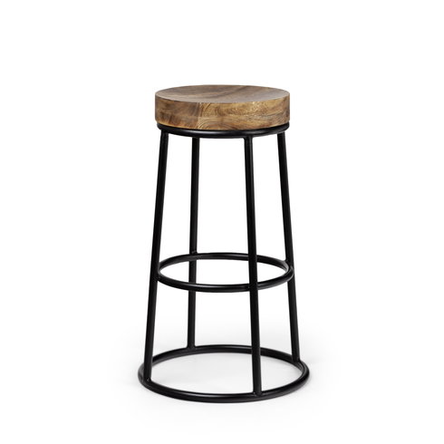 Flynn Backless 26.5in Seat Counter Stool | Brown Wood with Black Metal