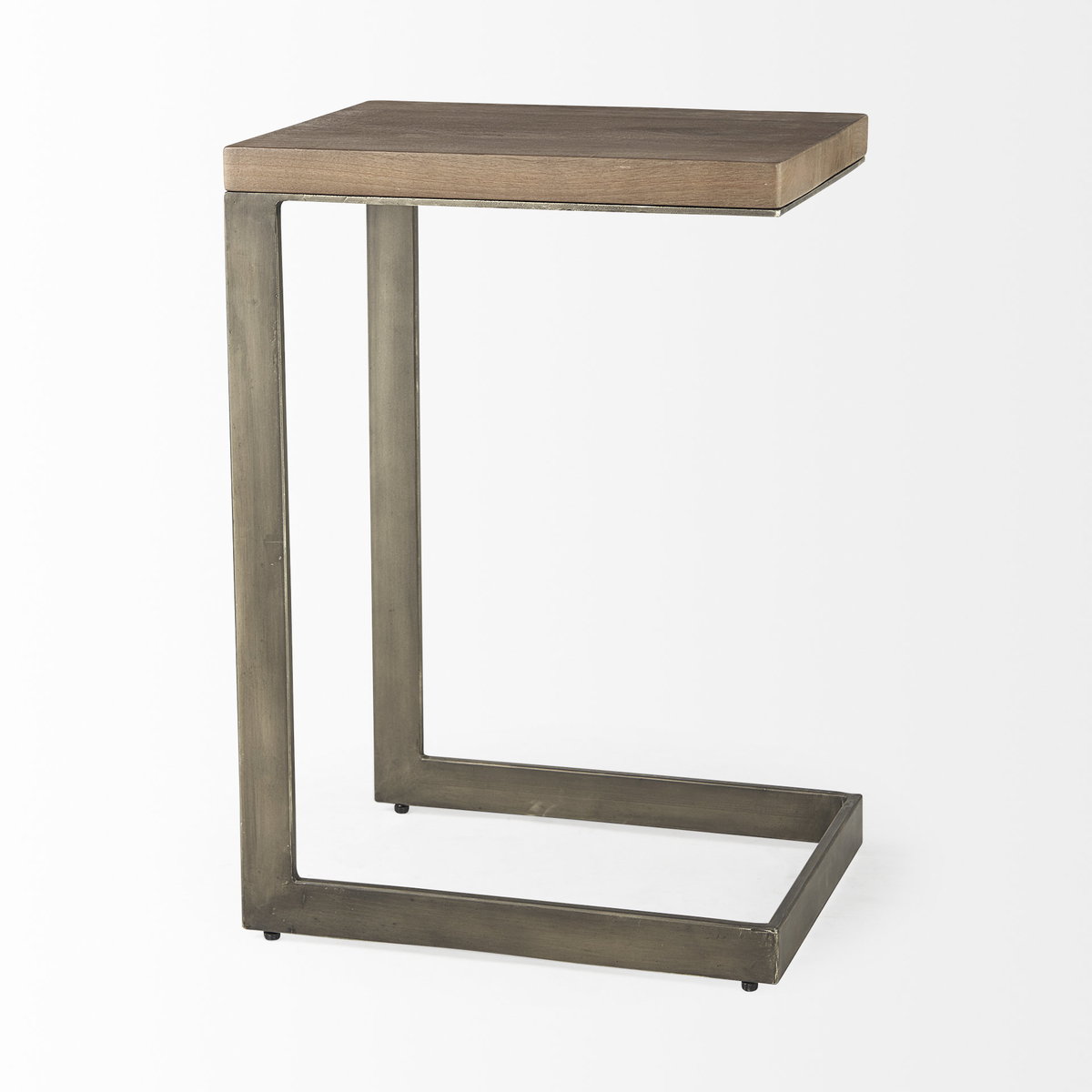 Faye 14L x 18W x 26H Medium Brown Wood with Antique Nickel Finished Metal Base C Side Table, Side & End Table by Mercana, 14" length x 18" width x 26" height View 6