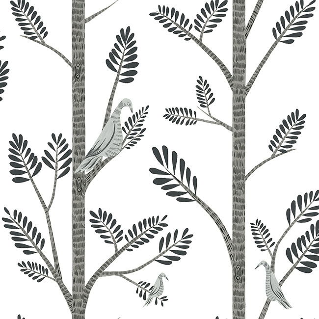 Aviary Branch Grey Peel & Stick Wallpaper large image 