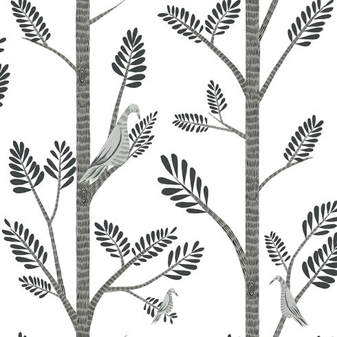 Aviary Branch Grey Peel & Stick Wallpaper