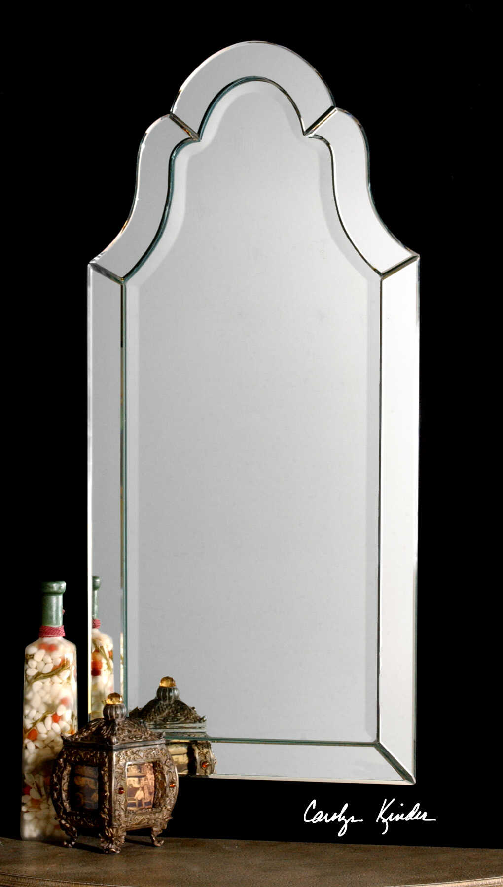 Hovan Frameless Arched Mirror, by Uttermost, 1'8.5" width x 3'7.5" height x 1" depth View 4