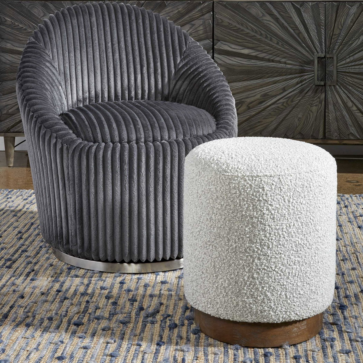 Avila Light Gray Ottoman, Furniture by Uttermost, 16" width x 18" height x 16" depth View 4