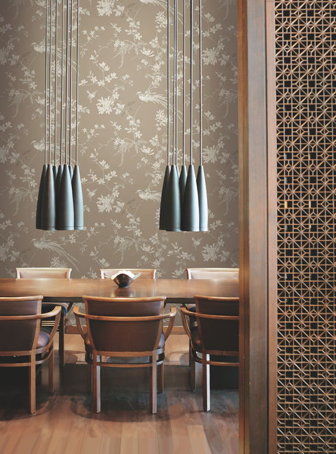 Bird & Blossom Chinoserie Brown Wallpaper