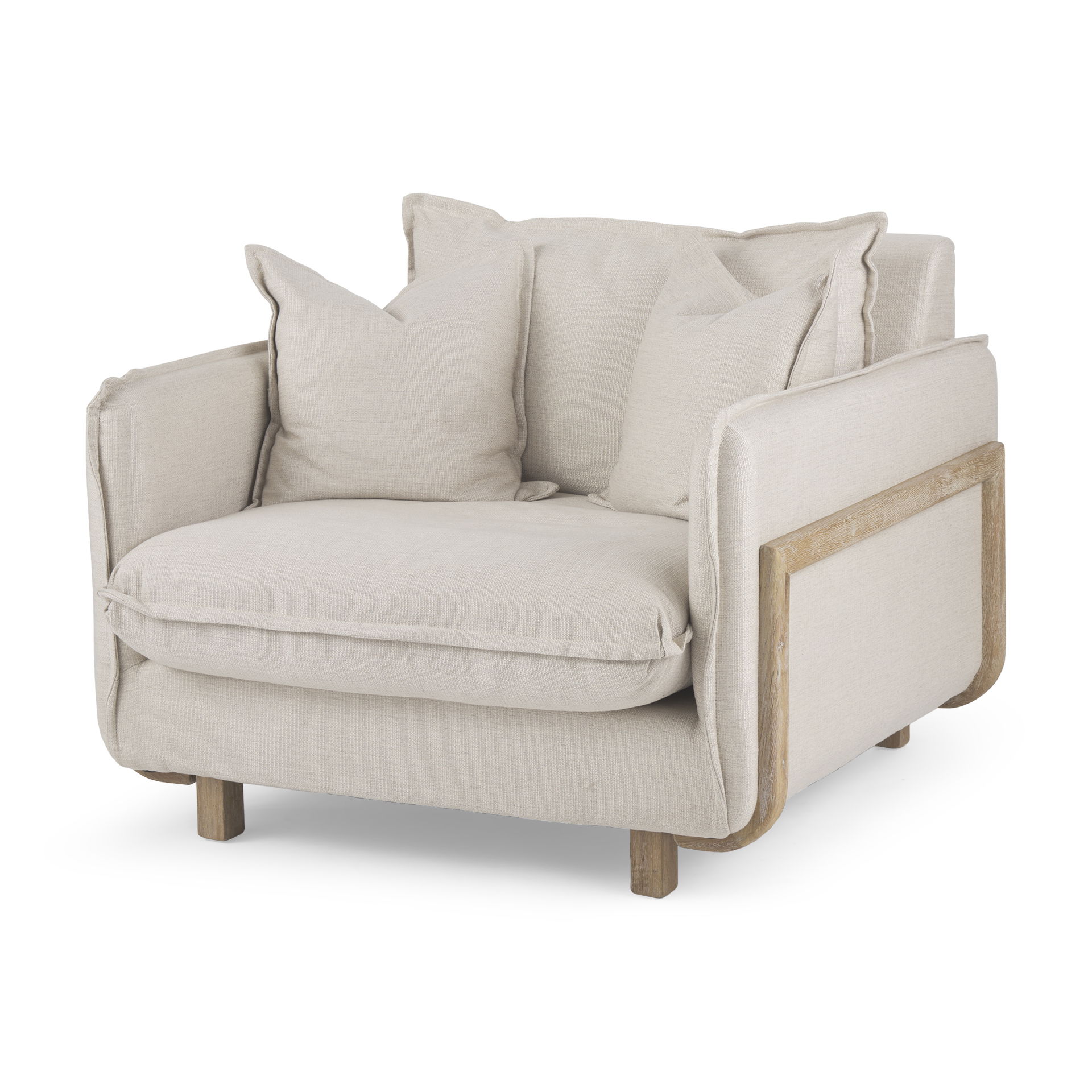 Roy II Beige Upholstered and Brown Wood Frame Arm Chair large image 