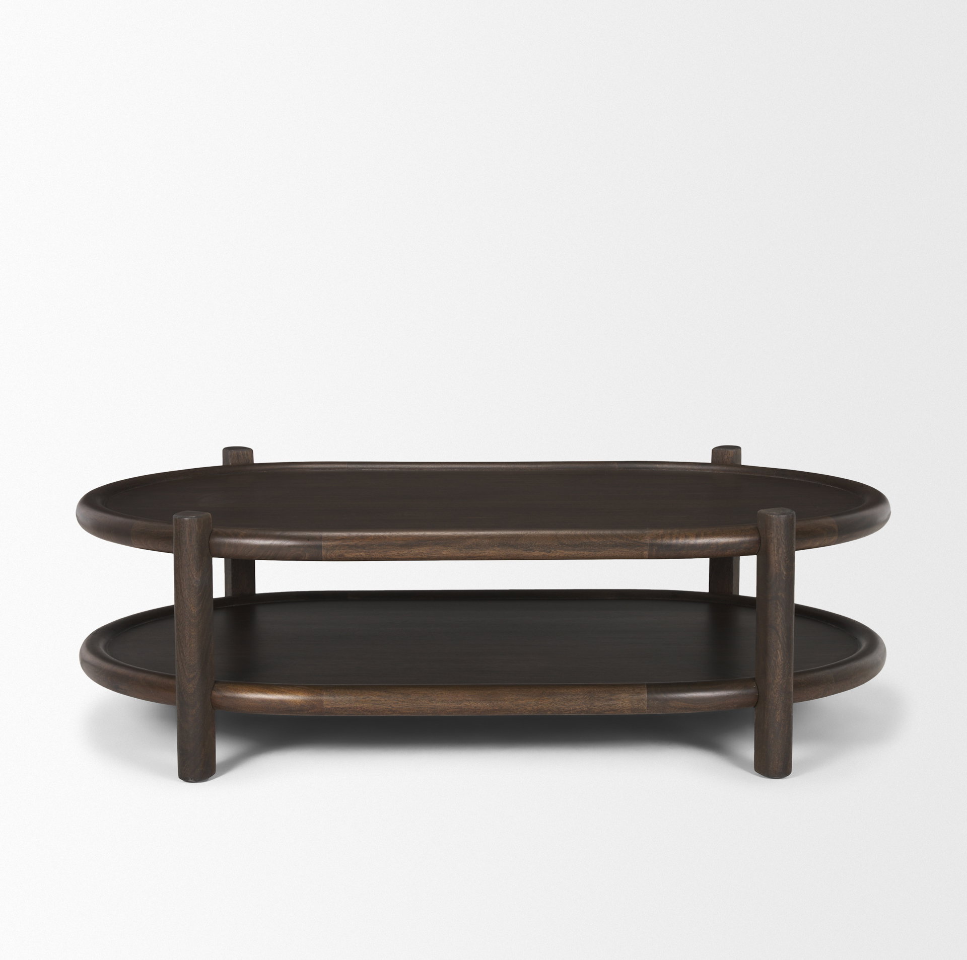 Romi Dark Brown Wood with Bottom Shelf Oval Coffee Table, by Mercana, 55.5" length x 35" width x 17" height View 5