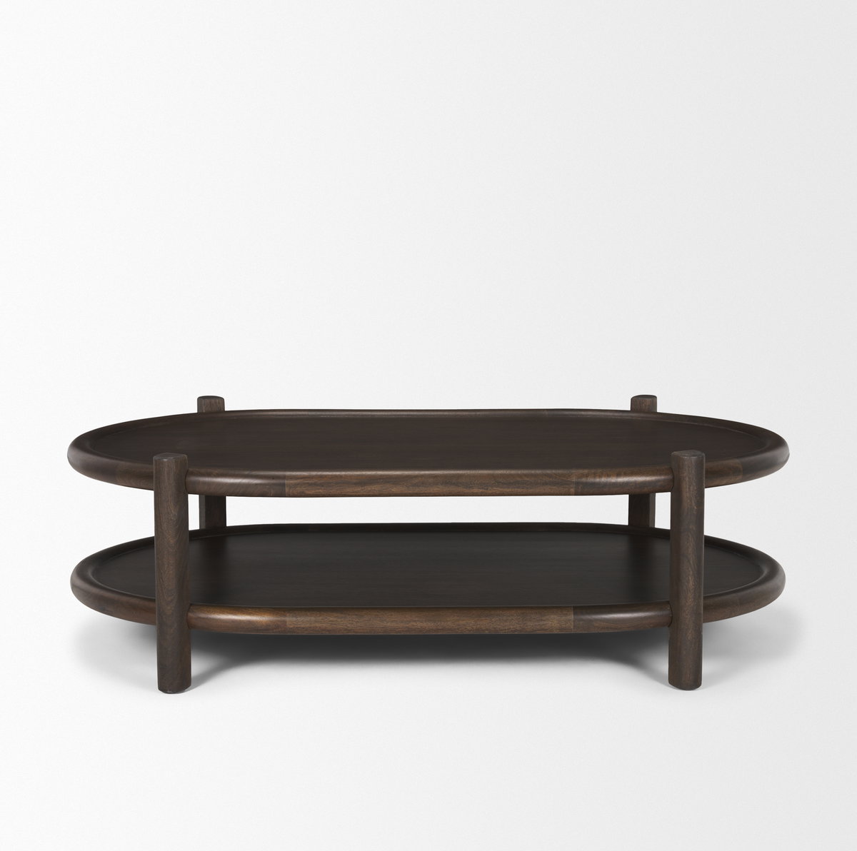 Romi Dark Brown Wood with Bottom Shelf Oval Coffee Table, by Mercana, 55.5" length x 35" width x 17" height View 5