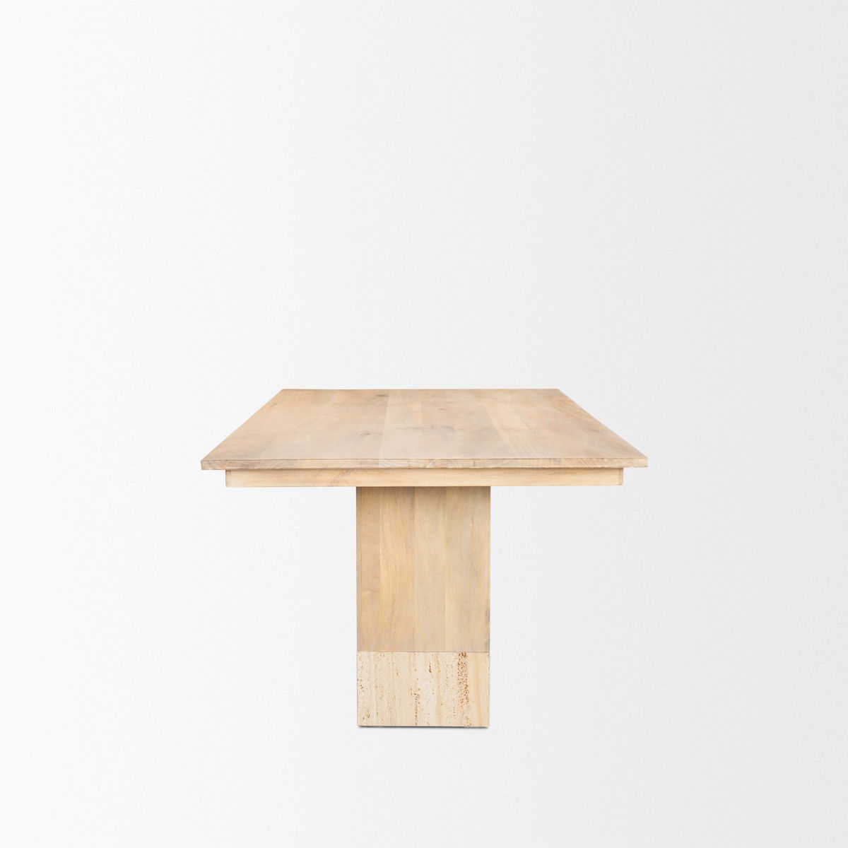 Shivon 84'L x 42'W Rectangular Dining Table | Light Brown Wood & Travertine | Seats 8, by Mercana, 84" length x 42" width x 30" height View 6