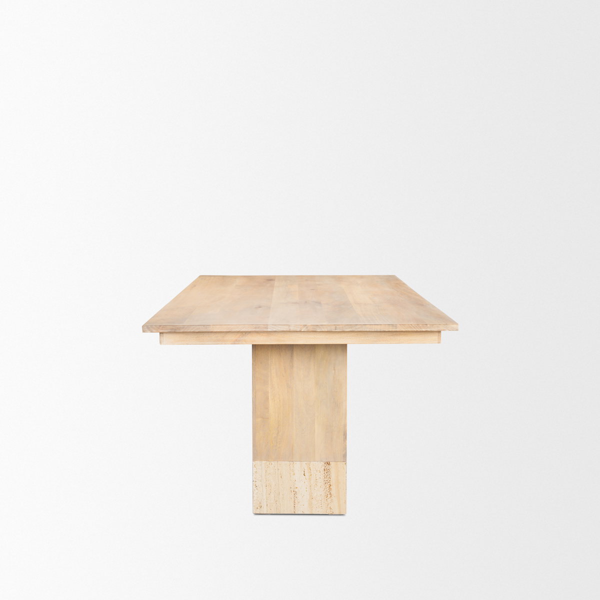 Shivon 84'L x 42'W Rectangular Dining Table | Light Brown Wood & Travertine | Seats 8, by Mercana, 84" length x 42" width x 30" height View 6