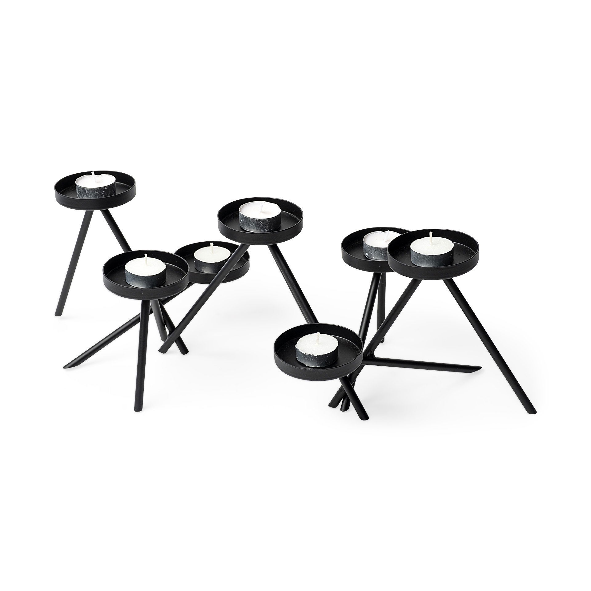 Meira Black Metal Seven Votive Table Candle Holder, Candles & Candle Holder by Mercana, 20.47" length x 9.06" width x 6.69" height View 1