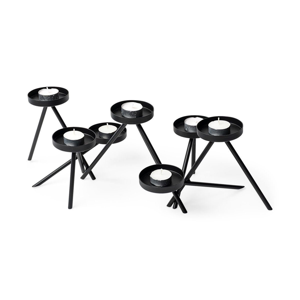 Meira Black Metal Seven Votive Table Candle Holder, Candles & Candle Holder by Mercana, 20.47" length x 9.06" width x 6.69" height View 1