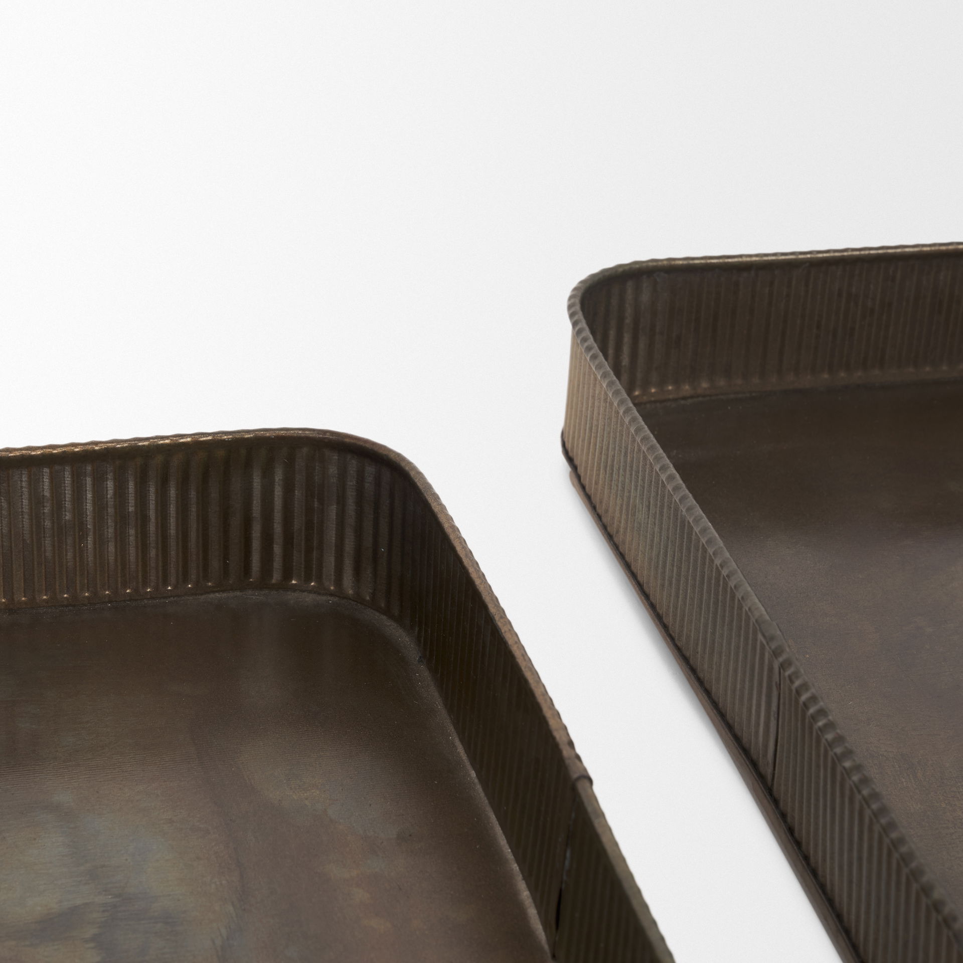 Varun Square Antiqued Brass Metal Tray (Set of 2) large image 