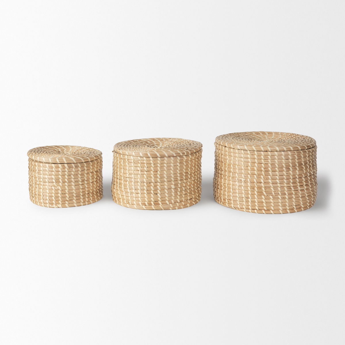 Kailini Set of 3 Nesting Seagrass & Palm Leaf Boxes with Lids, by Mercana, 13.39" length x 13.39" width x 8.27" height View 2