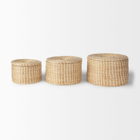 Kailini Set of 3 Nesting Seagrass & Palm Leaf Boxes with Lids