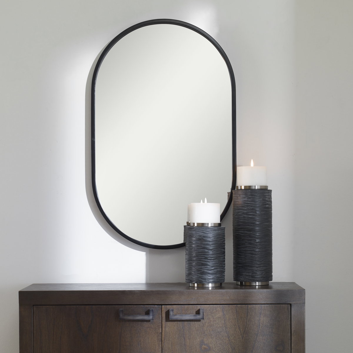 Varina Minimalist Black Oval Mirror, by Uttermost, 20" width x 32" height x 1.5" depth View 7