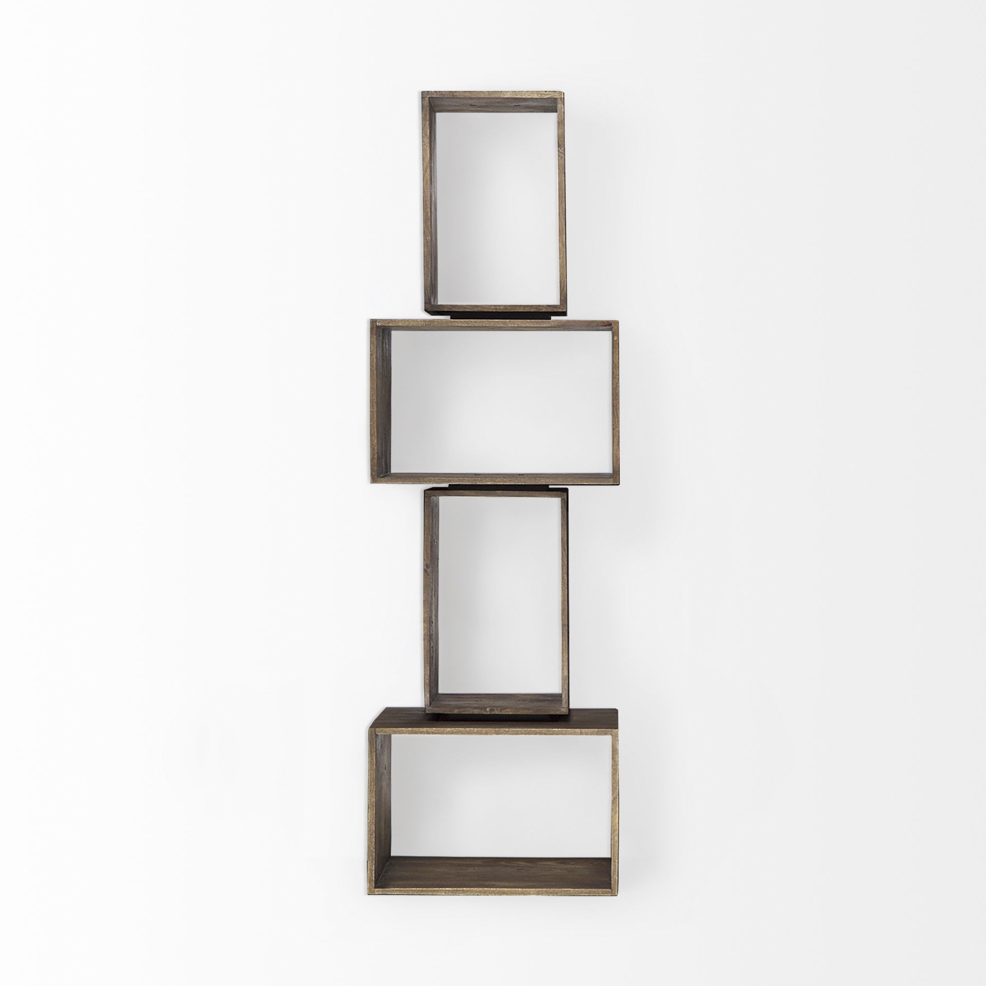 Simul Brown Wood 2 Shelves Modular Shelving Unit, Shelving & Bookcase by Mercana, 24" length x 16" width x 16" height View 3