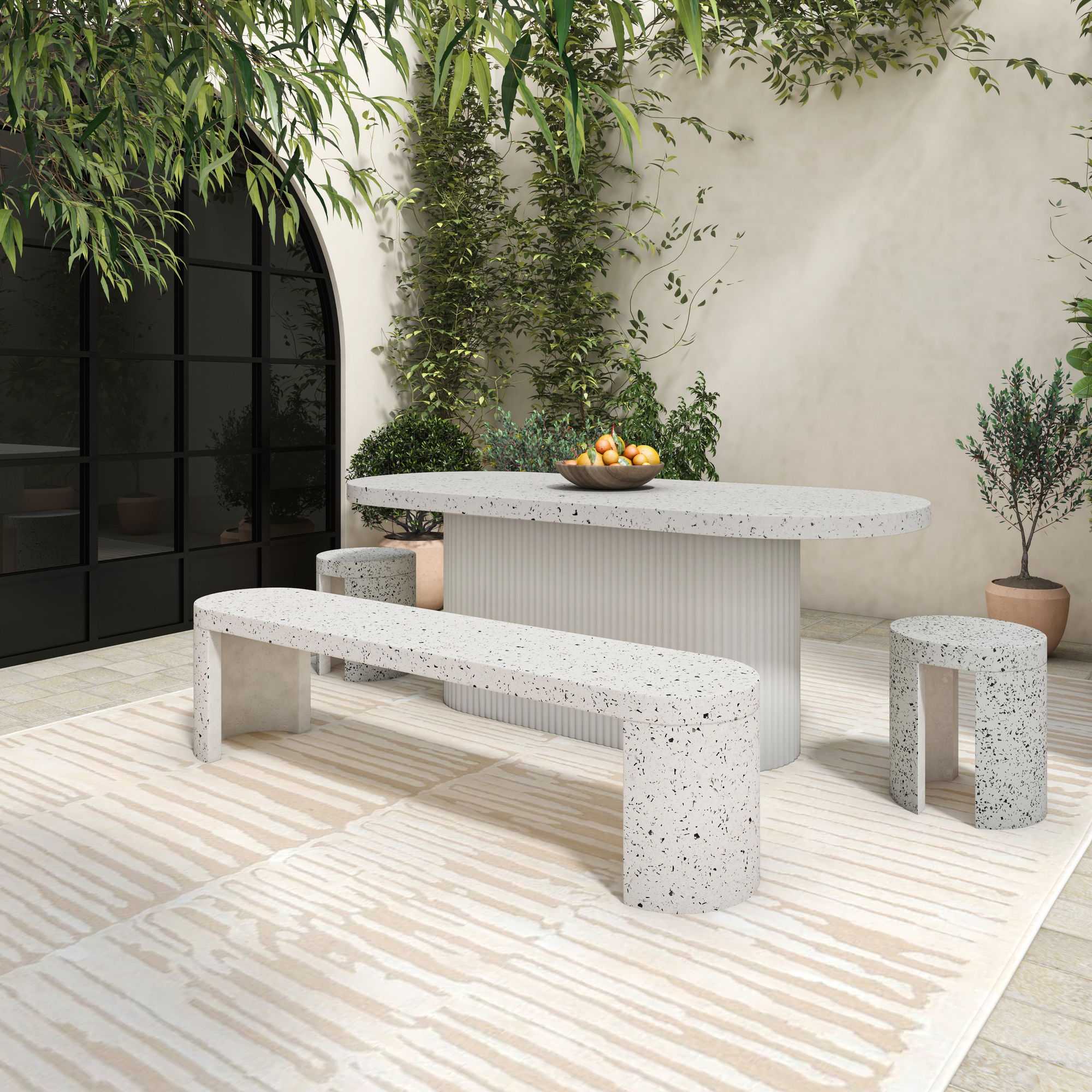 Lyon Outdoor Dining Table White Terrazzo, Outdoor Table by Moe's Home, 6'6.7" width x 2'5.9" height x 2'11.4" depth View 11