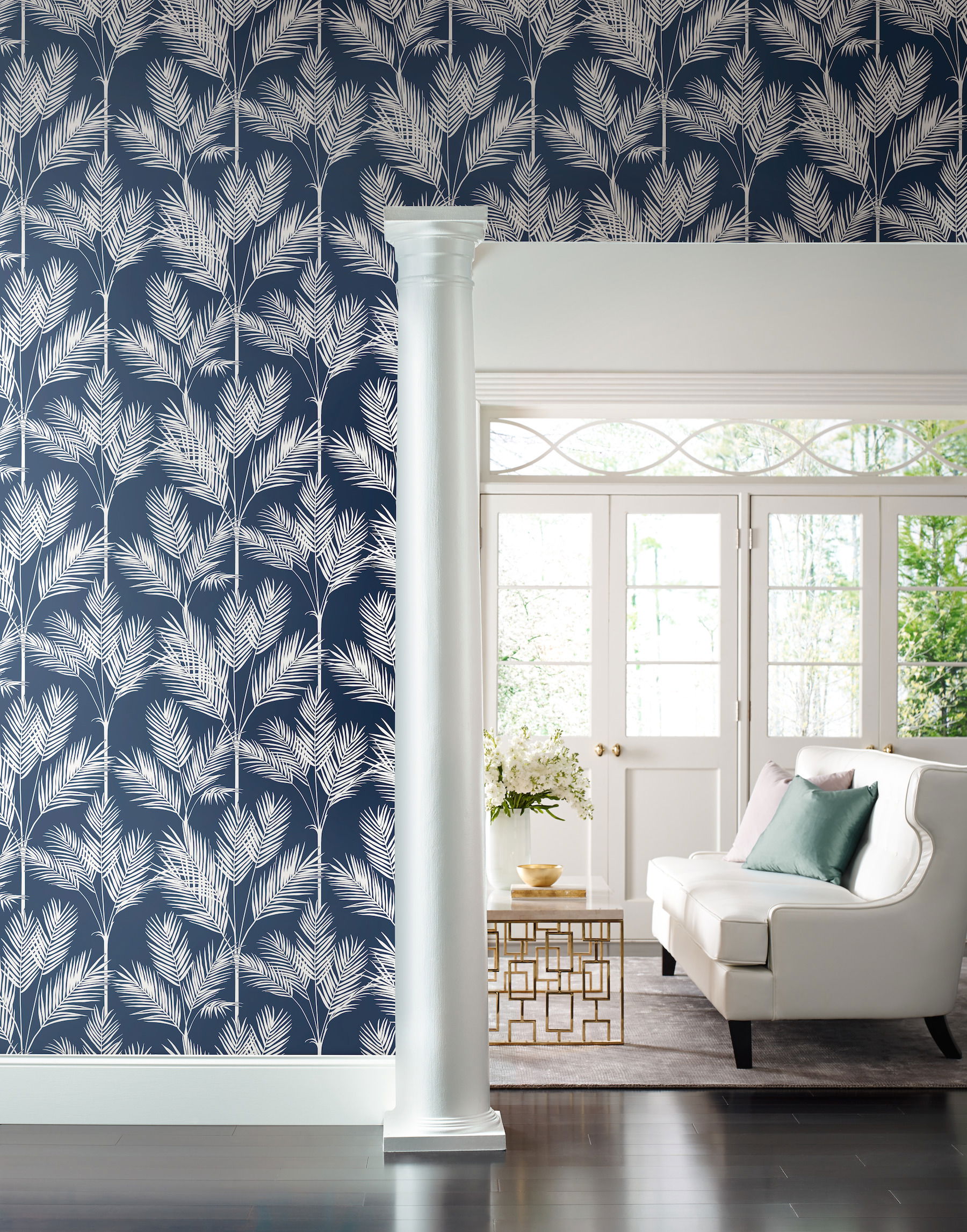 King Palm Silhouette Navy Wallpaper large image 