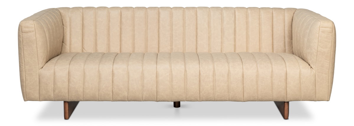 Denys Leather Sofa  Cappuccino White, by Sarreid, 2'11" length x 7'1" width x 2'4" height View 2