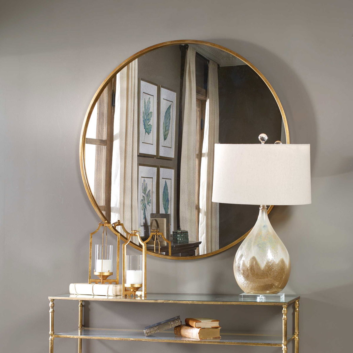 Junius Round Gold Mirror, by Uttermost, 3'7" width x 3'7" height x 1.25" depth View 5