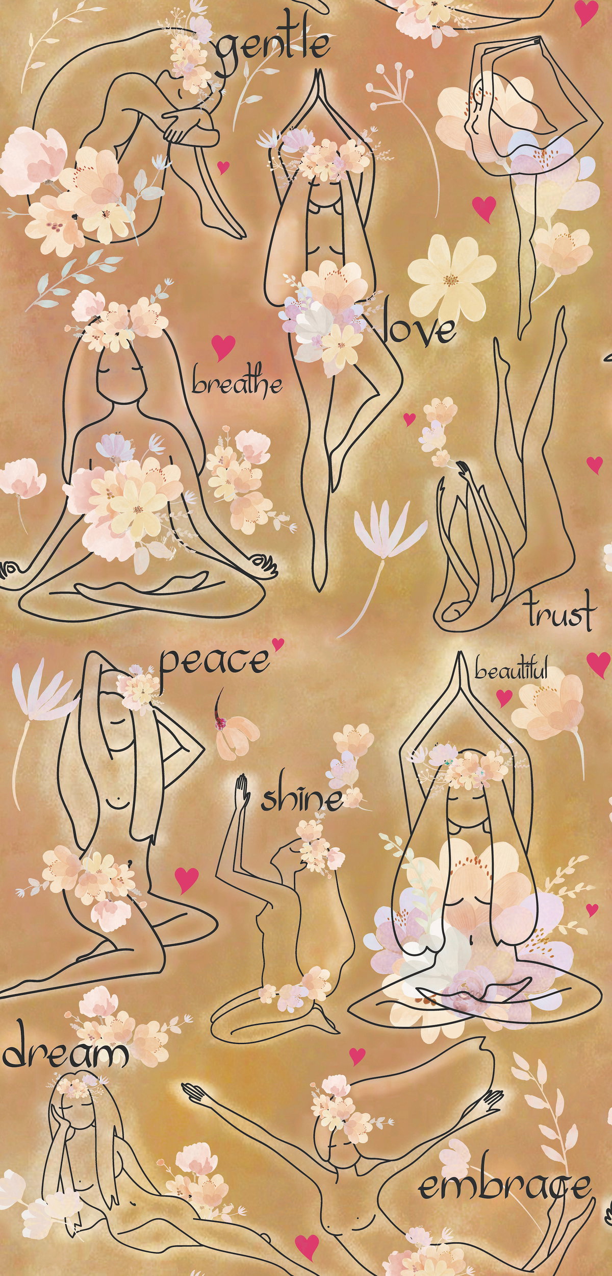 Yoga Goddesses Brown Peel & Stick Wallpaper, by York Wall, 18'10.8" length x 1'6" width x 0.02" depth